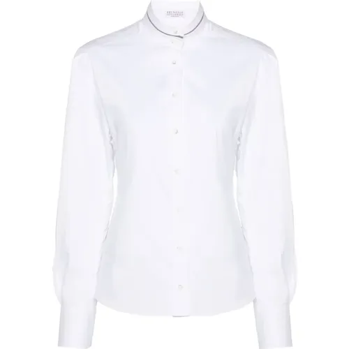 Poplin Shirt Monili Chain Detail , female, Sizes: S, L - BRUNELLO CUCINELLI - Modalova