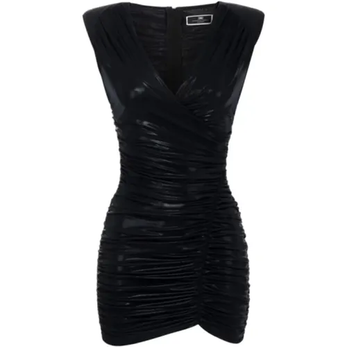 Metallic Jersey Cross-Neck Dress , female, Sizes: M, L - Elisabetta Franchi - Modalova