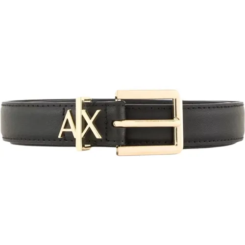 Schwarzer Ledergürtel mit Goldenem Logo , Damen, Größe: 80 CM - Armani Exchange - Modalova