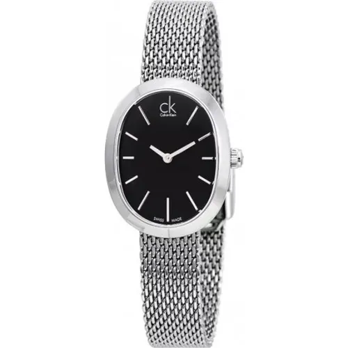 Elegant Quartz Women`s Watch with Black Dial and Silver Steel Strap , female, Sizes: ONE SIZE - Calvin Klein - Modalova