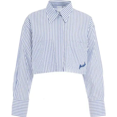 Contrasting Striped Cropped Shirt , female, Sizes: M, S, 2XS, XS - pinko - Modalova