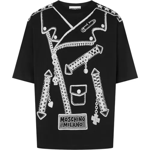 T-Shirt mit Bikerjacken-Print - Moschino - Modalova
