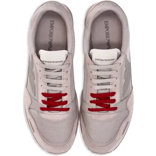 Beige Sneakers mit Pinkem Panel Design , Herren, Größe: 44 EU - Emporio Armani - Modalova