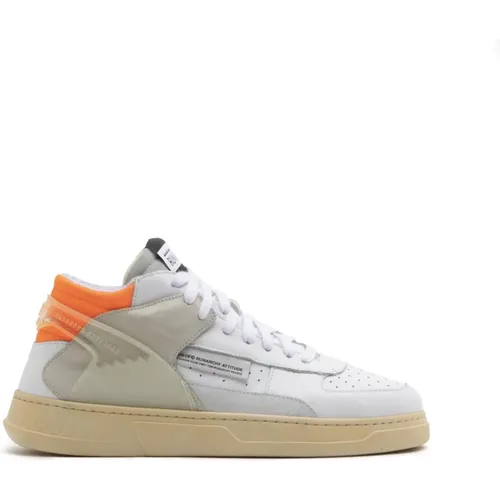 White Leather Sneakers with Orange Fluorescent Heel , female, Sizes: 7 UK, 8 UK, 5 UK, 3 UK, 6 UK, 4 UK - RUN OF - Modalova