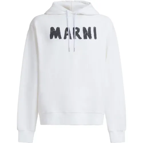 Weiße Baumwollkapuzenpullover mit Logodruck , Herren, Größe: M - Marni - Modalova