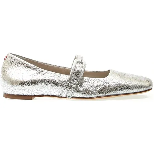 Silver Crackle Leather Strap Ballerina , female, Sizes: 3 UK, 3 1/2 UK - Halmanera - Modalova