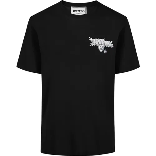 Schwarzes Baumwoll-Jersey-T-Shirt mit Splash und Bear Logo-Druck auf der Brust , Herren, Größe: S - Iceberg - Modalova