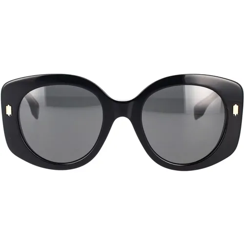 Runde schwarze Sonnenbrille mit Metall-Detail - Fendi - Modalova