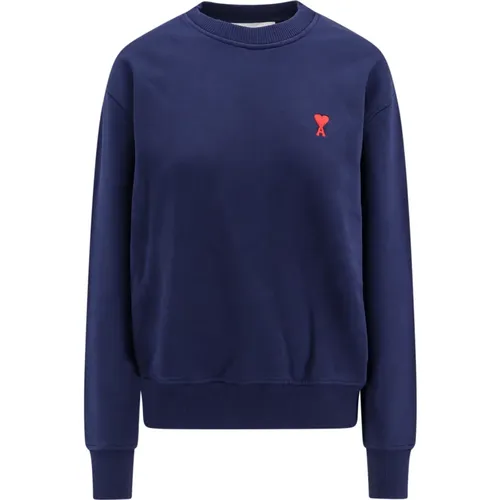 Blaues Crew-neck Sweatshirt mit Logo-Stickerei , Damen, Größe: 2XL - Ami Paris - Modalova