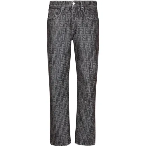 Grey Denim Straight-line Trousers , male, Sizes: W33, W29, W32, W30, W31 - Fendi - Modalova