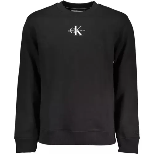 Schwarzer Baumwollpullover mit Besticktem Logo , Herren, Größe: XL - Calvin Klein - Modalova