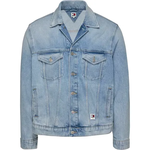 Blaue Jeansjacke Klassischer Stil , Herren, Größe: L - Tommy Jeans - Modalova