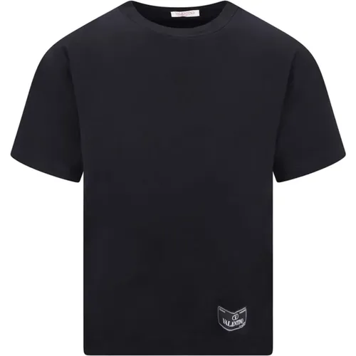 Schwarzes Baumwoll-T-Shirt mit Logo-Detail , Herren, Größe: M - Valentino - Modalova