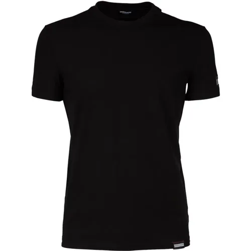 Eng anliegendes Rundhals Kurzarm T-Shirt mit Dekorativem Seitenschriftzug , Herren, Größe: L - Dsquared2 - Modalova