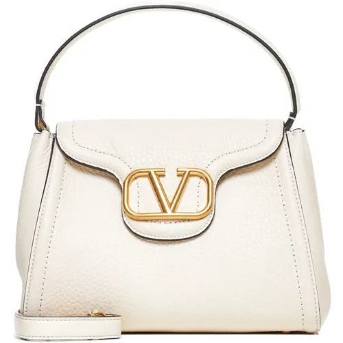 Ivory Leather Hand Bag with VLogo , female, Sizes: ONE SIZE - Valentino Garavani - Modalova