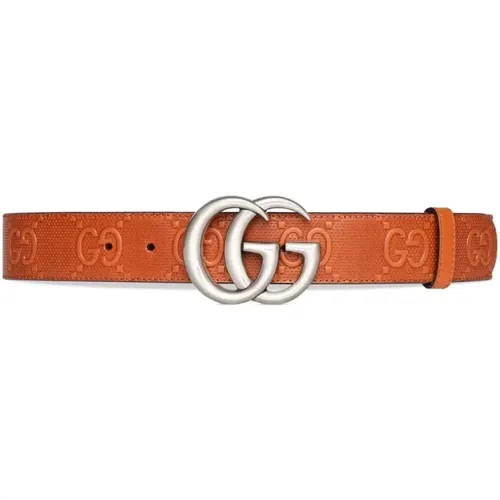 Embossed Leather Belt with Double G Buckle , male, Sizes: 105 CM - Gucci - Modalova