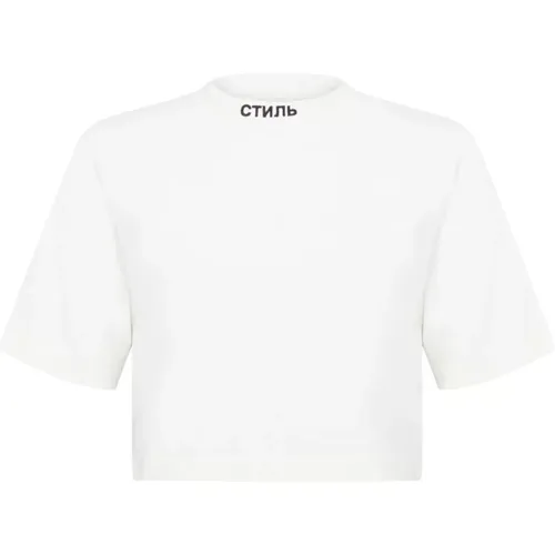 Logo Crop T-Shirt Weiß/Schwarz 100% Baumwolle , Damen, Größe: M - Heron Preston - Modalova