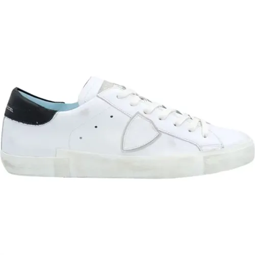 Weiße Low-Top-Sneaker mit abgenutzten Details , Herren, Größe: 44 EU - Philippe Model - Modalova