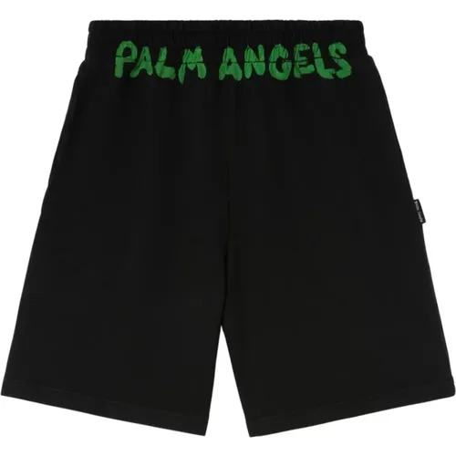 Schwarze Fleece-Bermuda-Shorts mit Logo - Palm Angels - Modalova