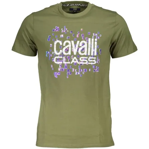 Grünes Baumwoll-T-Shirt mit Logo-Druck , Herren, Größe: L - Cavalli Class - Modalova