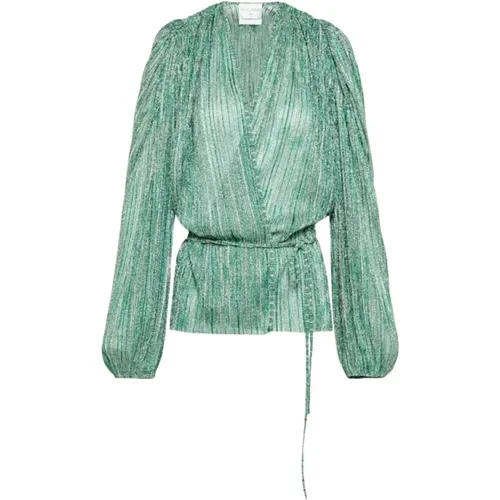 Emerald Lurex Wrap Blouse , female, Sizes: XL, L, XS - Forte Forte - Modalova