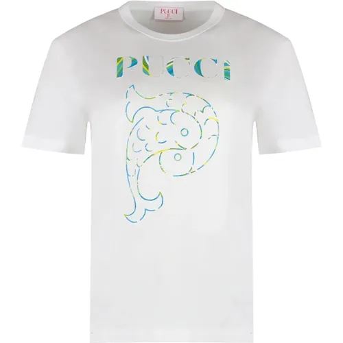 T-Shirts,Multicolor Print Baumwoll-Crew-Neck T-Shirt - EMILIO PUCCI - Modalova