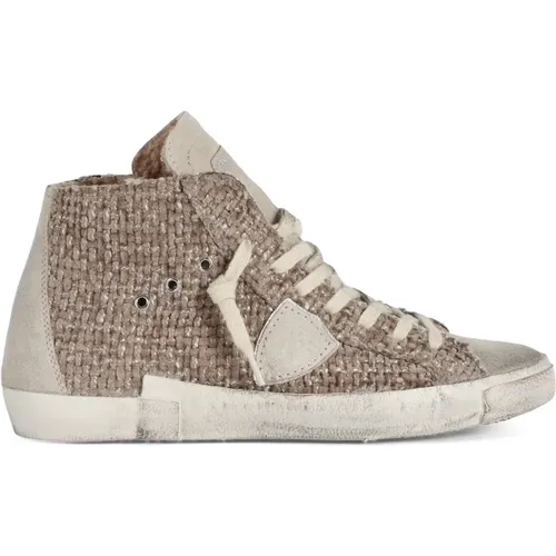 High-top Leather and Corduroy Sneakers , female, Sizes: 4 UK, 3 UK, 7 UK, 6 UK, 5 UK - Philippe Model - Modalova