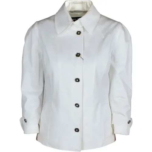 Weißer Anzug mit silberner Knopfleiste , Damen, Größe: L - Dolce & Gabbana - Modalova