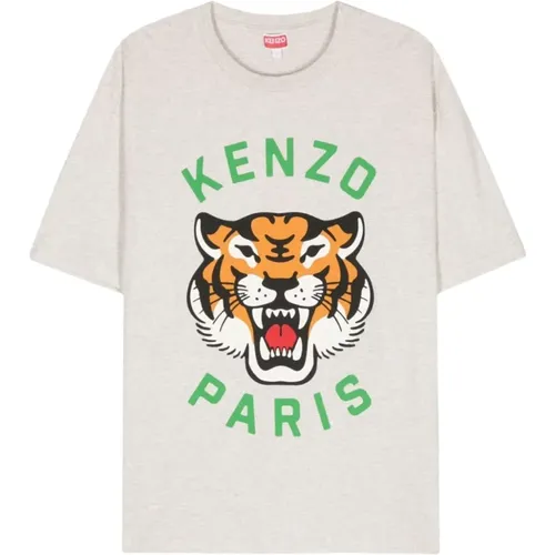 Grey T-shirts and Polos with Tiger Print , female, Sizes: L, S, M, XS - Kenzo - Modalova