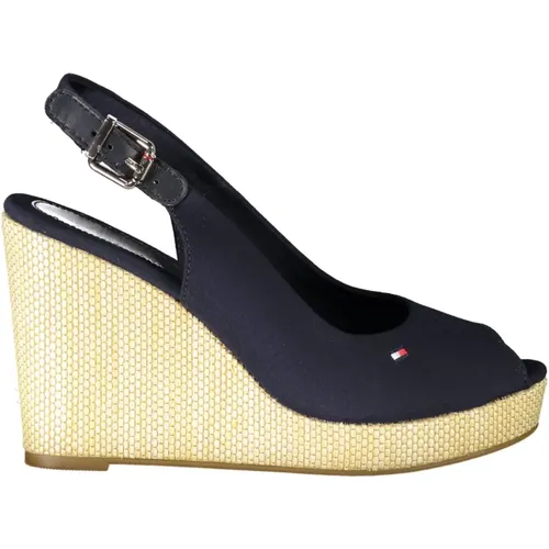 Blaue Keilsandalette mit Knöchelschnalle , Damen, Größe: 38 EU - Tommy Hilfiger - Modalova