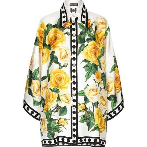 Rose-print silk shirt , female, Sizes: L - Dolce & Gabbana - Modalova