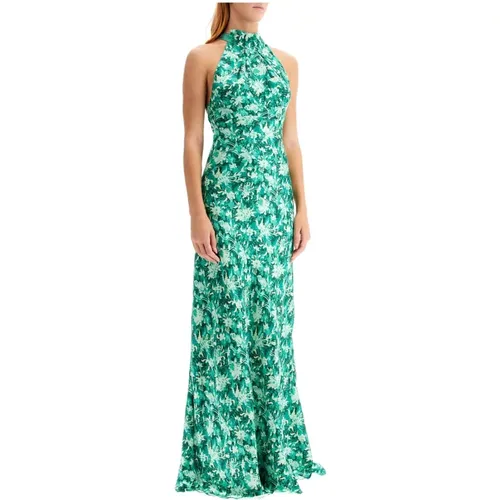 Floral Silk Maxi Dress with Halter Neckline , female, Sizes: S, 2XS, XS - Saloni - Modalova