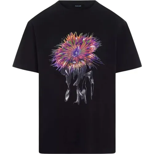 Schwarzes Orchid Anemone Print T-shirt , Damen, Größe: S - Mugler - Modalova