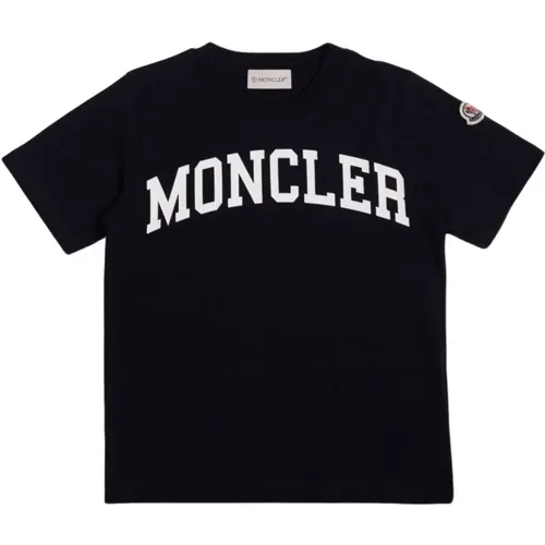 Blau T-Shirt mit Logo-Druck Moncler - Moncler - Modalova