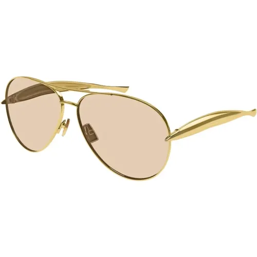 Aviator Sunglasses in Gold with Brown Lenses , unisex, Sizes: 64 MM - Bottega Veneta - Modalova