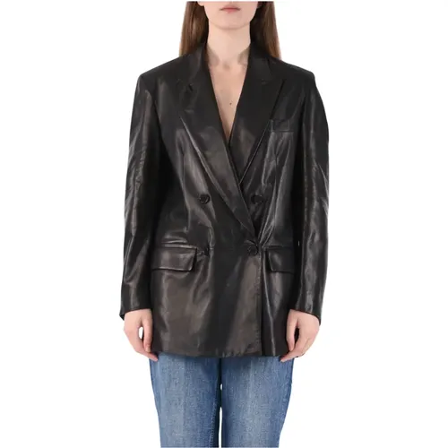 Double-breasted leather jacket , female, Sizes: XS, S - Salvatore Santoro - Modalova