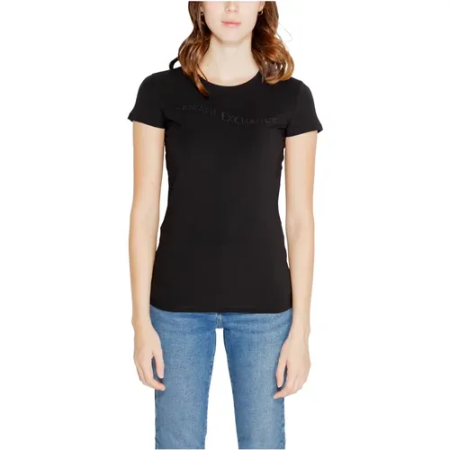 Schwarzes T-Shirt mit Rundhalsausschnitt , Damen, Größe: M - Armani Exchange - Modalova