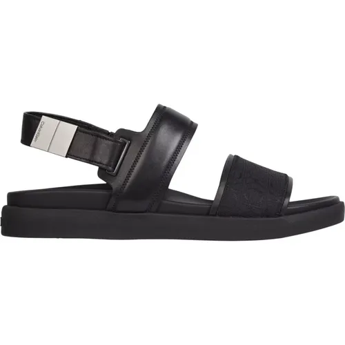 Sleek Leather Men`s Flat Sandals , male, Sizes: 10 UK - Calvin Klein - Modalova