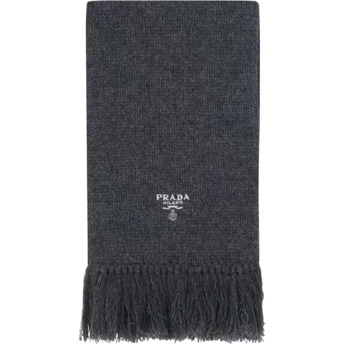 Cashmere Logo Scarf with Fringe Finish , unisex, Sizes: ONE SIZE - Prada - Modalova