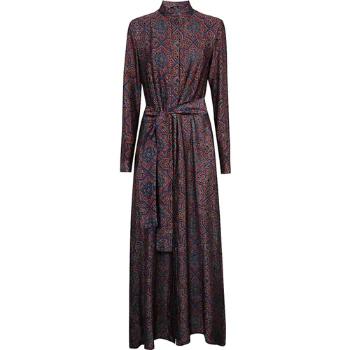 Hand-Printed Bordeaux Long Dress , female, Sizes: XS, L, S, M, XL - Obidi - Modalova