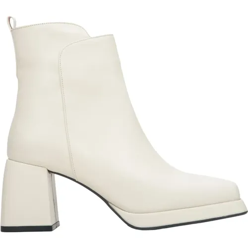 Damen Hellbeige Blockabsatz Stiefeletten aus Echtem Leder Er00113920 , Damen, Größe: 36 EU - Estro - Modalova