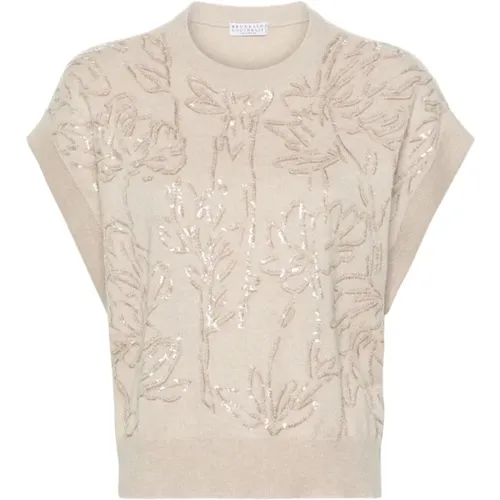Embroidered Floral Sweater , female, Sizes: S - BRUNELLO CUCINELLI - Modalova