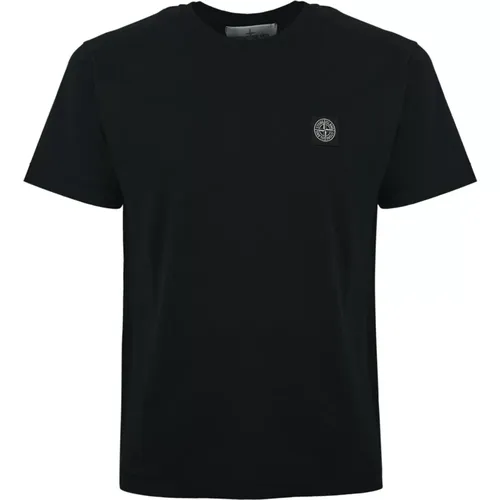 Schwarzes Baumwoll-T-Shirt Logo Herz,Logo T-Shirt - Stone Island - Modalova