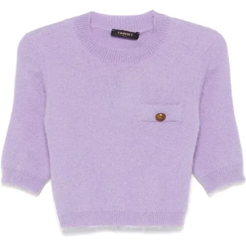 Lilac Knit Sweater Brushed Crew Neck , female, Sizes: XS - Twinset - Modalova