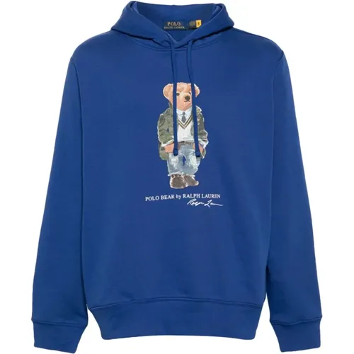 Blaue Sweaters mit Kordelzug-Kapuze und Polo Bear - Polo Ralph Lauren - Modalova