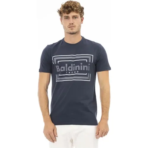 Blaues Baumwoll Rundhals T-Shirt , Herren, Größe: 2XL - Baldinini - Modalova