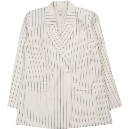 Striped linen blazer in off- , female, Sizes: M, L - Gestuz - Modalova