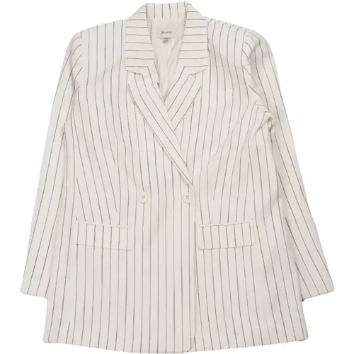 Striped linen blazer in off- , female, Sizes: M, L, S - Gestuz - Modalova