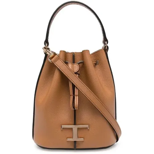 Logo-Charm Leather Bucket Bag , female, Sizes: ONE SIZE - TOD'S - Modalova