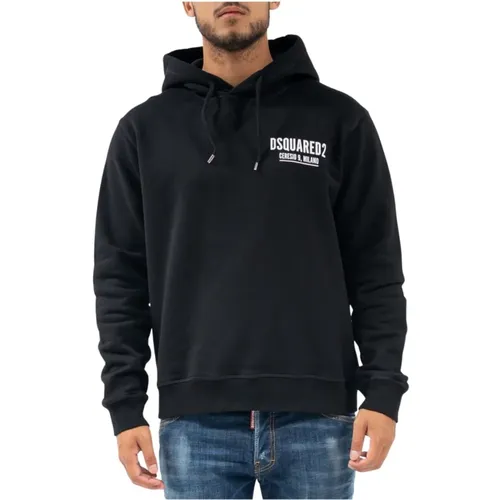 Schwarzer Hoodie aus der Neuesten Kollektion , Herren, Größe: 2XL - Dsquared2 - Modalova